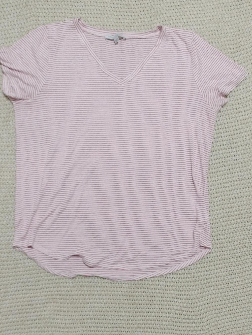 Green Envelope Pink & White Striped V-Neck Short Sleeve Tee